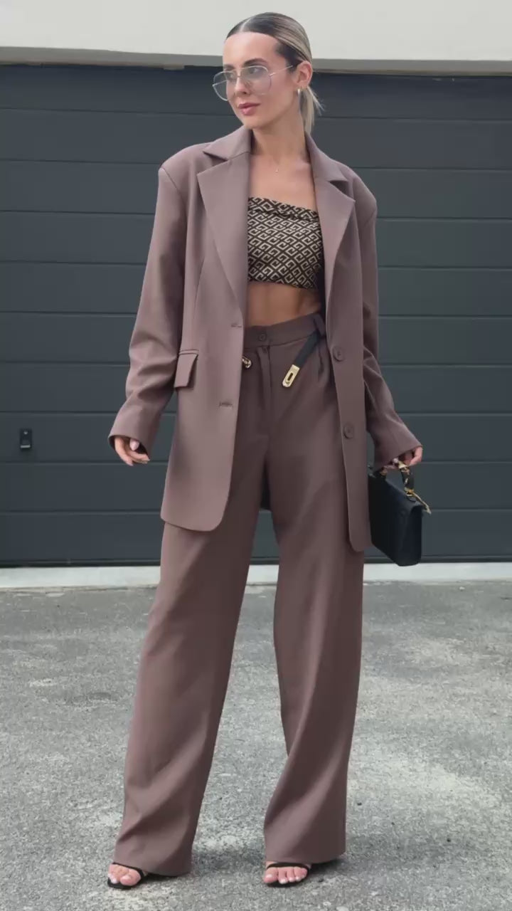 Oversized Tailored Suit Set for Women, Wide Leg Pants & Blazer, Elegant Office Outfit, Chic Minimalist Pantsuit, Modern Business Look