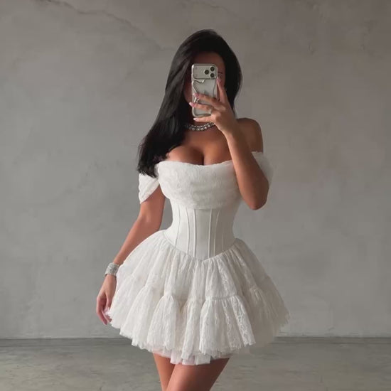 Corset Mini Dress, Lace Party Dress with Separate Shorts, Bridal Shower, Engagement Dress, Birthday Dress