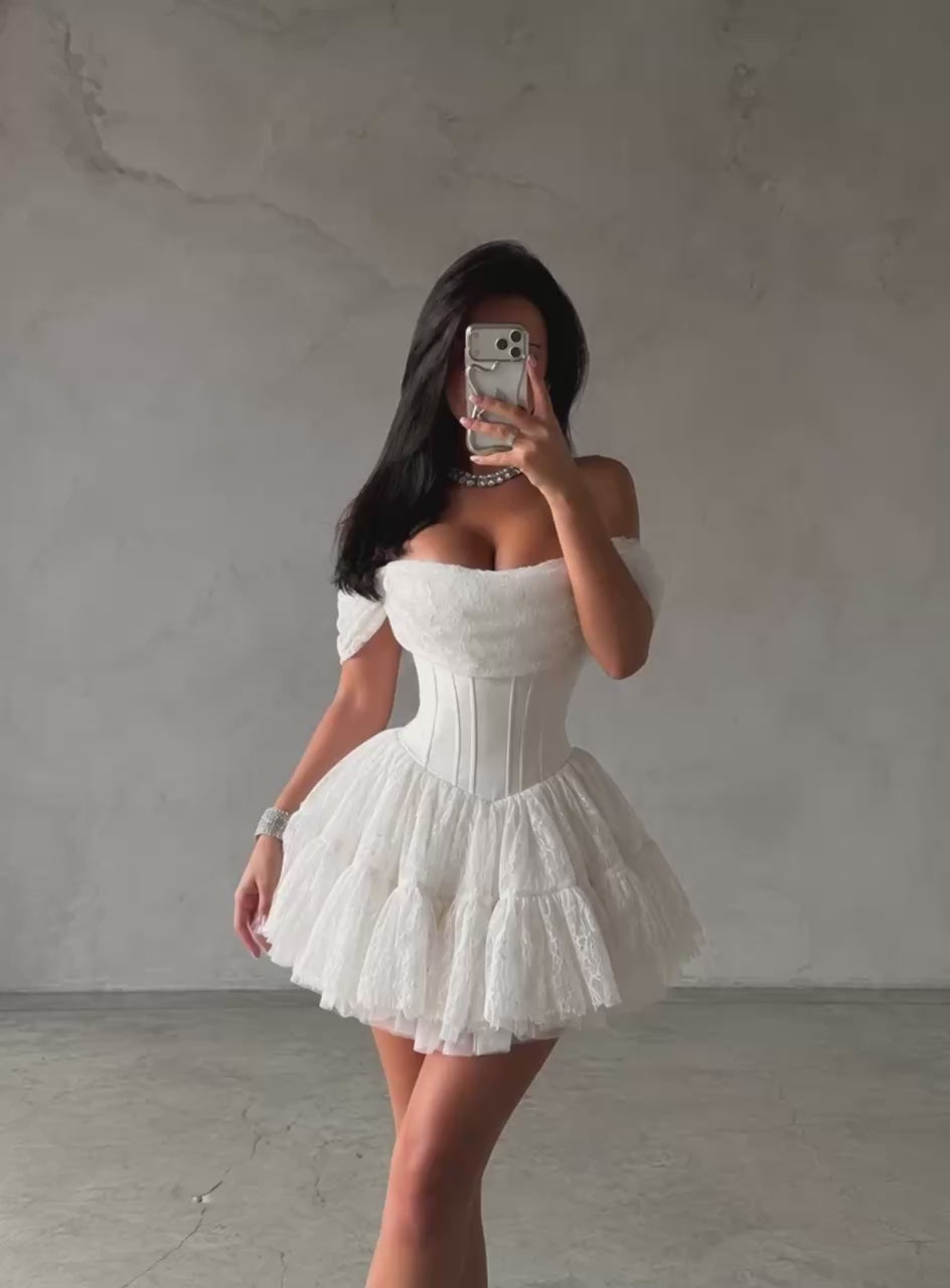 Corset Mini Dress, Lace Party Dress with Separate Shorts, Bridal Shower, Engagement Dress, Birthday Dress