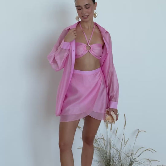 3-Piece Tencel Resort Set – Shirt, Bralette & Skirt, Vacation & Lounge Wear