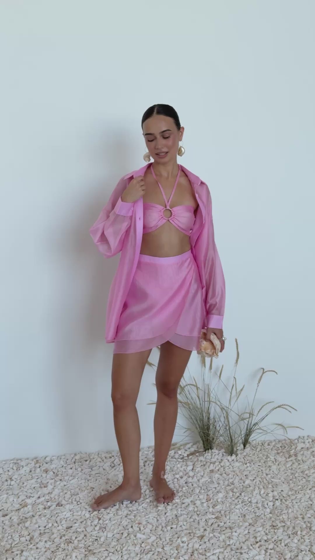 3-Piece Tencel Resort Set – Shirt, Bralette & Skirt, Vacation & Lounge Wear