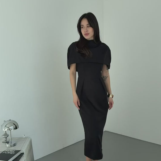 2-Piece Cape Midi Dress for Women, Elegant Short Dress with Cape, Cocktail Party Outfit, Wedding Guest Dress