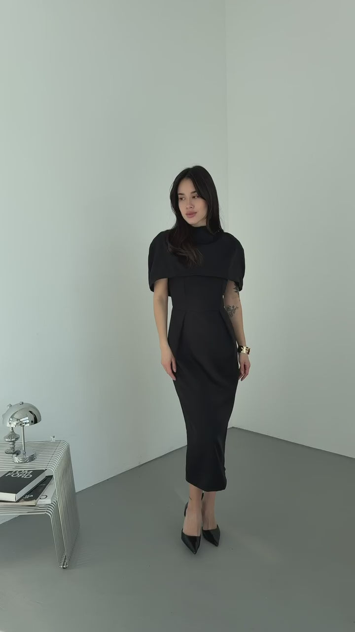 2-Piece Cape Midi Dress for Women, Elegant Short Dress with Cape, Cocktail Party Outfit, Wedding Guest Dress