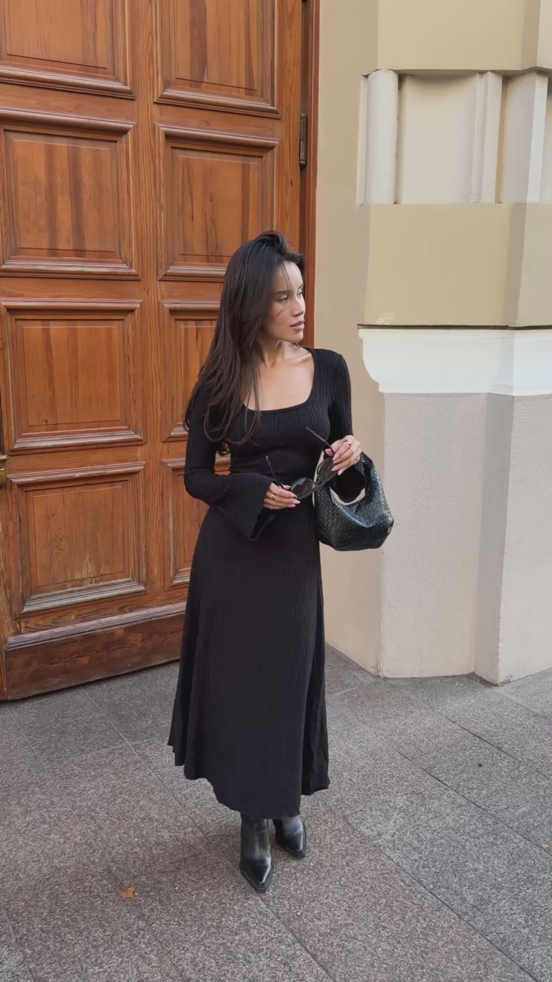 Knit Corset Midi Dress, Square Neck Long Sleeve Cable Knit Dress, Corset Back Tie Sweater Dress, Elegant  Maxi Dress, Clothing Gift for Her