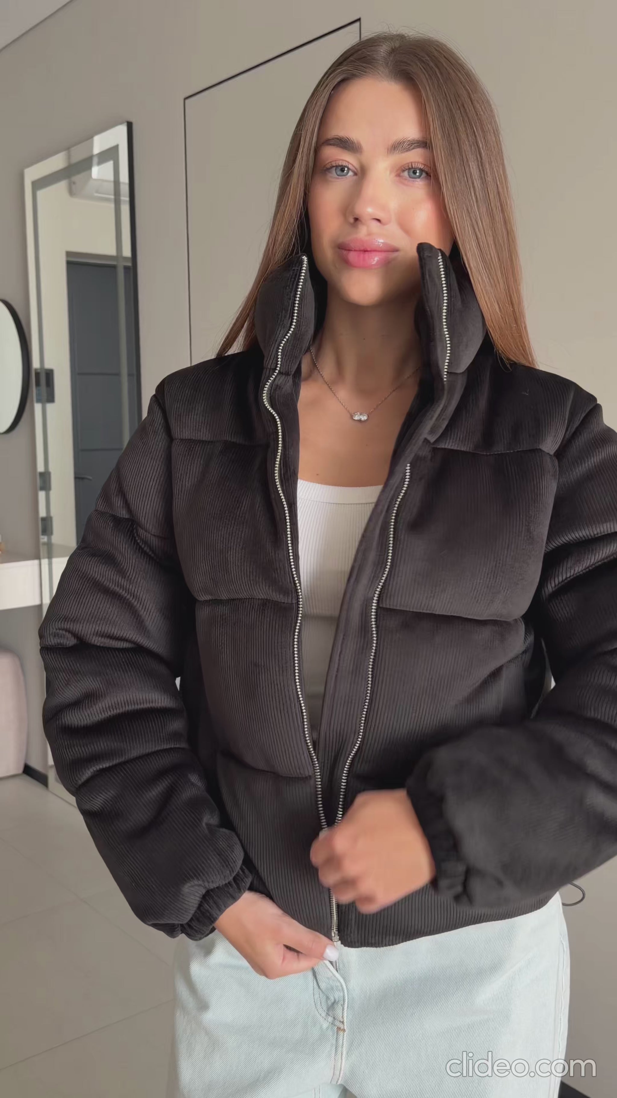 Corduroy Puffer Jacket, Velvet Winter Coat, Cropped Quilted Outerwear, Warm Eco Down Jacket, Fall Casual Puffer Coat, Clothing Gift For Her
