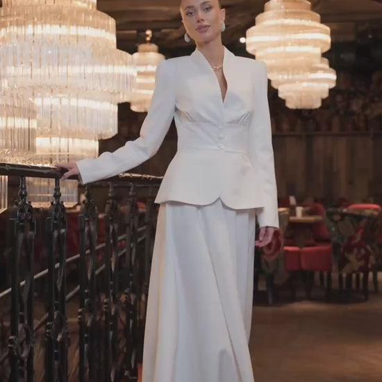 Women's 2 Piece Suit, Crepe Blazer & Midi Skirt Set,  Elegant Office Suit, Wedding Guest & Formal Occasion Outfit