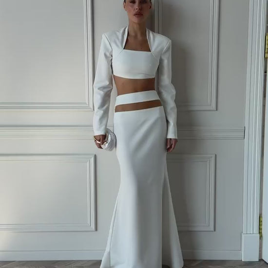 2-Piece Matching Set, Elegant Crop Top and Maxi Skirt, Homecoming Dress,  Modest Evening Gown, Wedding Guest Dress, Clothing Gift For Her